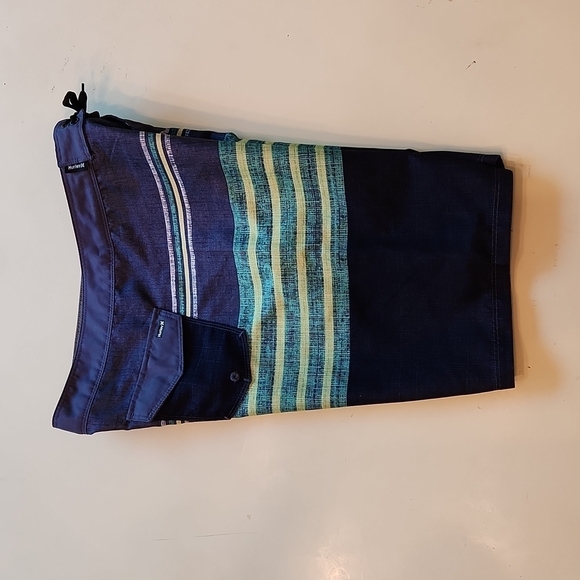 Hurley navy blue green stripe swim trunks boardshorts size 14 - Picture 3 of 10